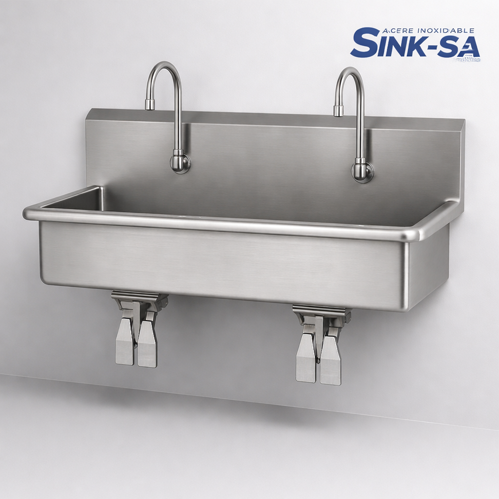 Lavamanos Industrial Múltiple de Acero Inoxidable – 2 Estaciones | Higiene y Rendimiento Garantizado