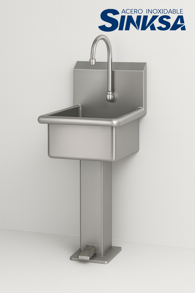 Lavamanos Industrial Múltiple de Pedal De Acero Inoxidable 1 Estacion