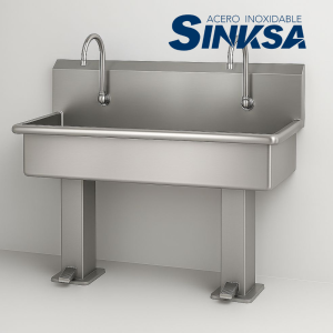 Lavamanos Industrial Múltiple de Pedal De Acero Inoxidable 2 Estaciones